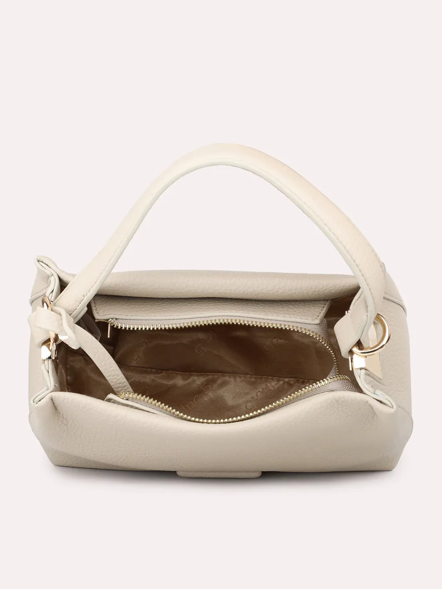 Womens Off White Party Textured Shoulder Bag With Zip - Image 6